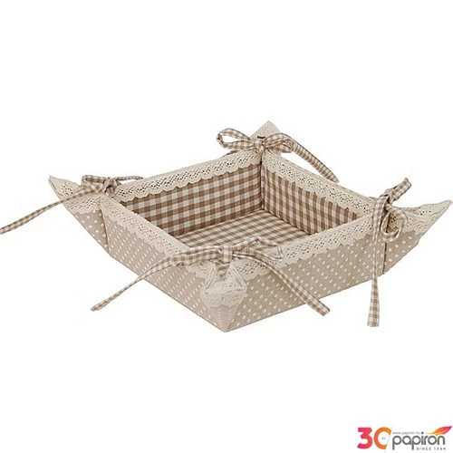 Kosár - Kenyereskosár 35x35cm Flower Basket pöttyös/kockás