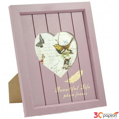 Képkeret fa 23x19cm szív ablak homok/rózsaszín/zöld/mályva színekben Beautiful Life poto frame 457720