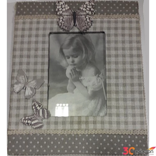 Képkeret textiles 22x16cm Csipkés-kockás/Szürke Lepkés