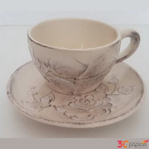 Kerámia cappucinos alj Domború mintás virágos natúr kézzel festett-dia14,5cm