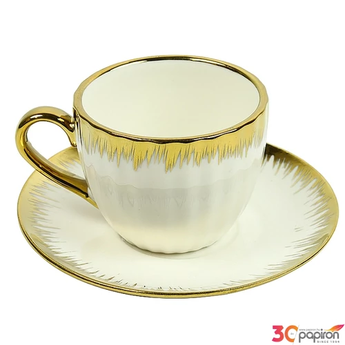 Kerámia csésze kávés csészealjjal espresso fehér arany 11,5x11,5x1,5cm SDDST5