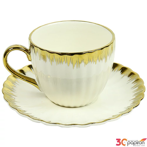 Kerámia csésze kávés csészealjjal fehér arany 13,4x13,5x1,5cm SDDST5