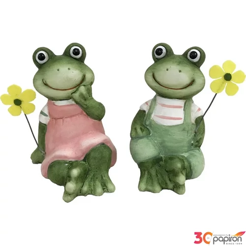 Kerámia dekor béka Fiú+Lány Ülő 2S 8,8Cm