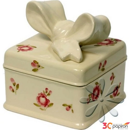 Kerámia doboz 13,5x13,5x14,5cm Violin rózsás szögletes kézzel festett