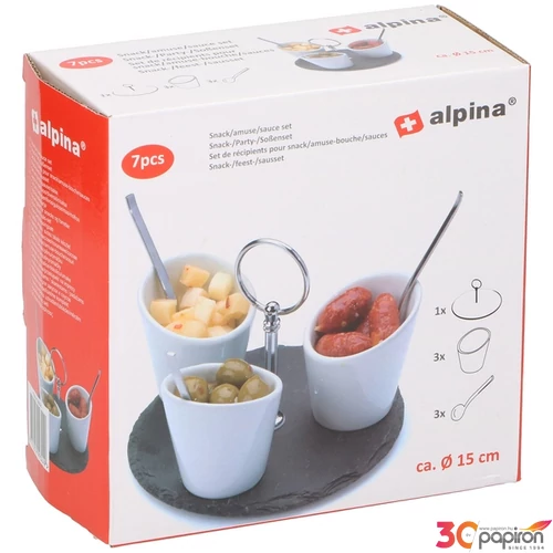 Kerámia kínáló szett Alpina 15cm tálca + 3db 4x7cm tál+ 3db kanál