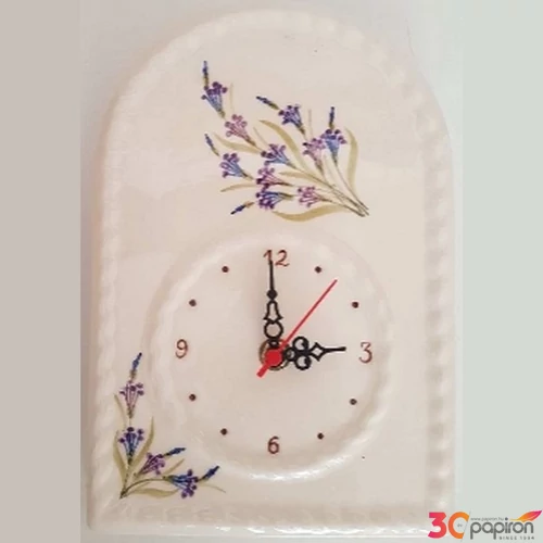 Kerámia óra Romantik levendulás kézzel festett 15x24x4cm