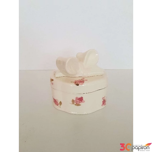 Ovális dobz kerámia 15,5x11,5x8,5cm Violin rózsás, kézzel festett