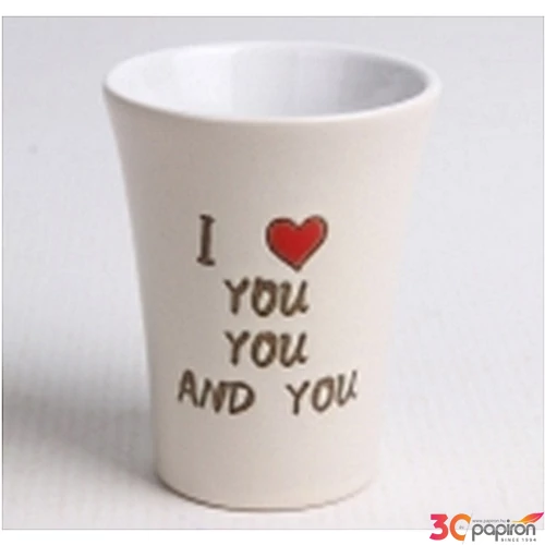 Kerámia Pohár 115ml ívelt I Love You feliratos szíves krém színű 172232