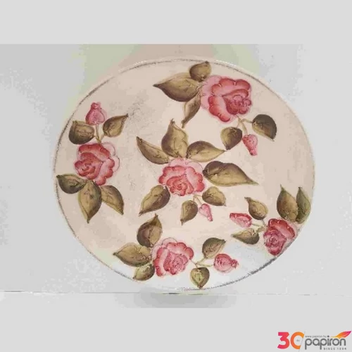 Kerámia tál 31x5cm Domború mintás virágos bordó kézzel festett