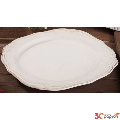 Tányér kerámia antikolt 27cm krém színű liliom mintás Porcelán