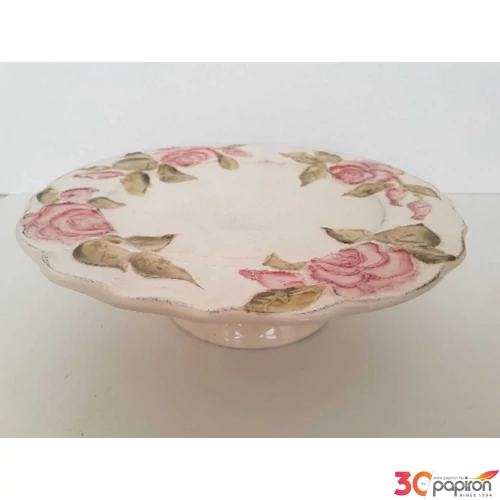 Tortatál Porcelán 28x9cm virágos bordó, kézzel festett