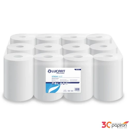 Kéztörlő 2 rétegű 100% cellulóz 12 tekercs/karton 14 CF Strong Lucart_861093J fehér