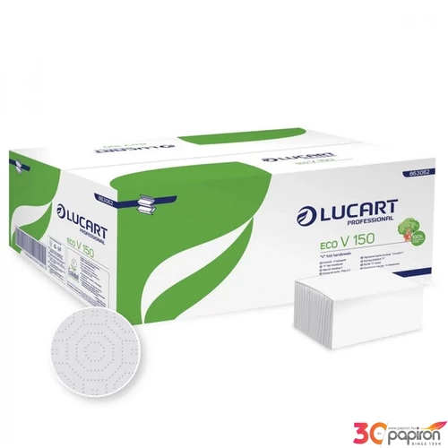 Kéztörlő 2rétegű V hajtogatású 150 lap/csomag 20 cs/karton EcoLucart_863062 fehér