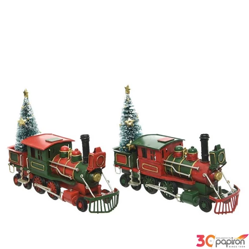 Kisvasút dekoráció 24' havas, 2 féle pirso-zöld 20cmx7cmx13cm sdkae
