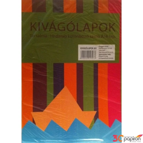 Kivágólap színesA4 70g/m2 10különböző szín origámi lap iskolaszezonos termék (10ív/csom)