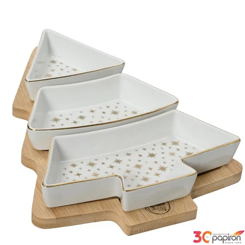 Kínáló szett karácsonyi 24' fenyőfa alakú, fa tálcán 31cmx22.5cmx5.2cm sdkae