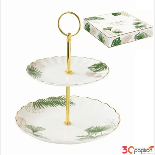 Kínálótál Porcelán süteményes állvány 2 emeletes 16/21cm, dobozban Exotique
