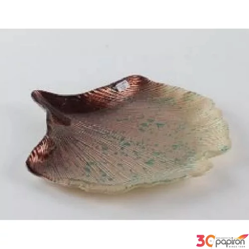 Tányér 25cm üveg Line Leaf kék pöttyös zöld és barna