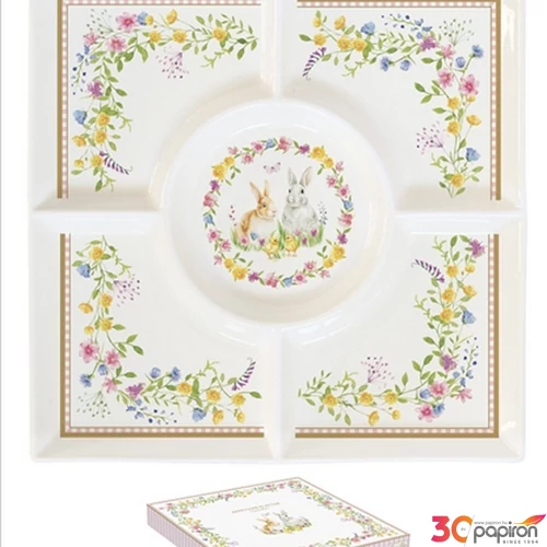Kínálótálca porcelán 25x25cm, Happy Easter dobozban,