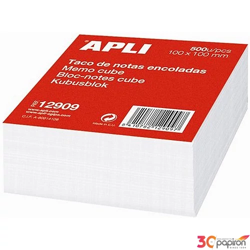 Kockatömb Apli 100x100mm ragasztott, fehér (500lap/csom) Irodai kiegészítők