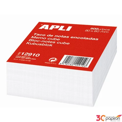 Kockatömb Apli 80x80mm ragasztott, fehér (500lap/csom) Irodai kiegészítők