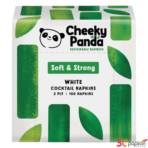 Koktélszalvéta bambusz 1/4 hajtogatott 2rétegű 25x25 cm 100 db CHEEKY PANDA fehér