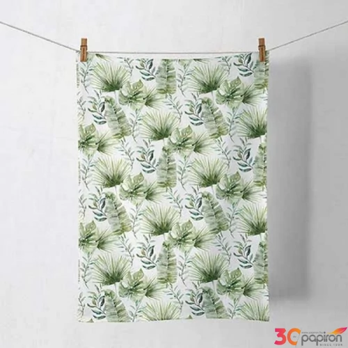 Konyharuha 50x70cm Jungle leaves white 100% pamut