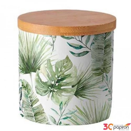 Konyhai tároló Porcelán Jungle leaves white 10x10cm