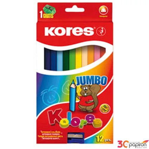 Színes ceruza 12 Kores Jumbo/vastag háromszögű 12színű Írószerek KORES 93512