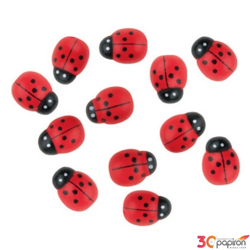 Kreatív dekor fa katicabogár 1,5cm, 12db/csomag 