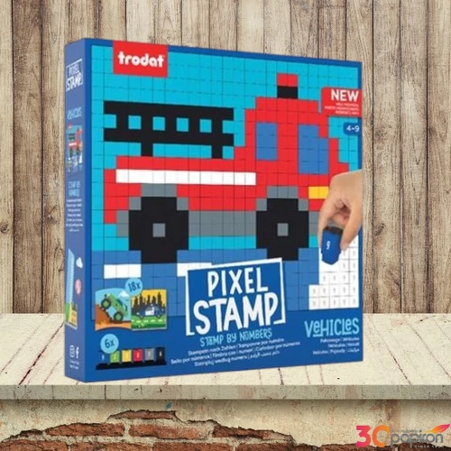 Kreatív foglalkoztató füzet bélyegzős TRODAT "Creativ Pixelstamp" járművek
