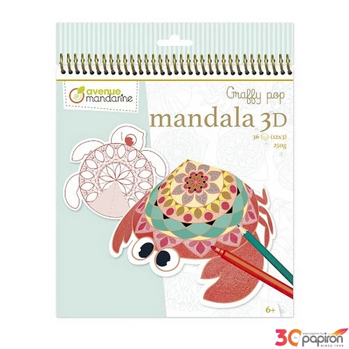 Kreatív színező spirálos Avenue Mandarine Graffy Pop Mandala 3D, spirálos, Tengeri állatok GY094C