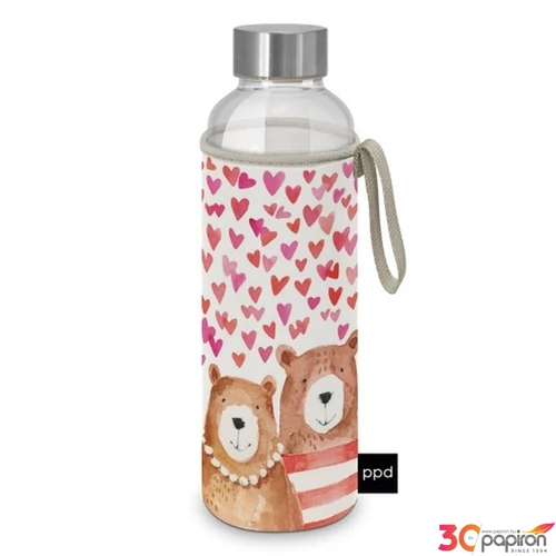Kulacs Üvegflaska 550ml Love bears, neoprén védőhuzattal Borosilicate üveg