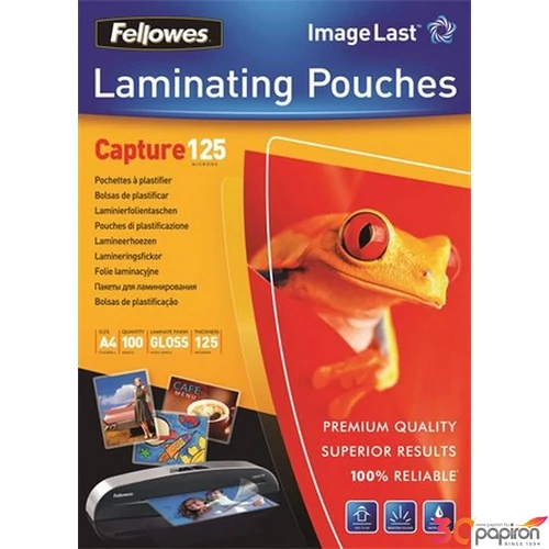 LamináLó fólia 125mik Fellowes A4 fényes lamináló fólia 100db/csom
