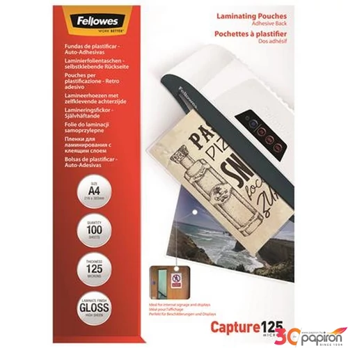 LamináLó fólia 125mik Fellowes A4 fényes öntapadó meleglamináló fólia FELLOWES CRC53289