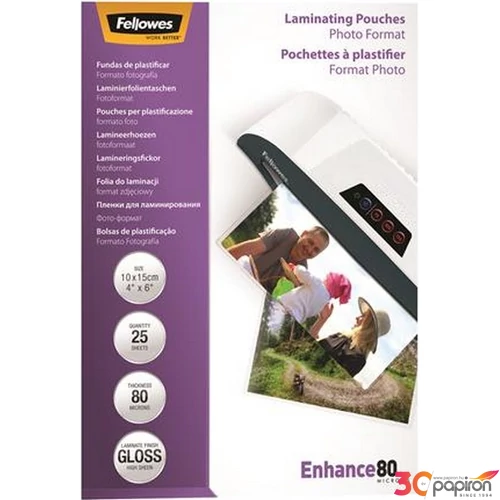LamináLó fólia 80 mik Fellowes Meleglamináló-fólia 100x150mm fényes 25 db