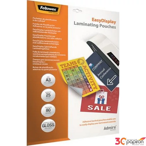 LamináLó fólia 80 mik Fellowes Meleglamináló-fólia A3 fényes öntapadó 25 db