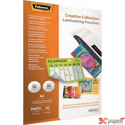 LamináLó fólia 80 mik Fellowes Meleglamináló-fólia matt 50 db