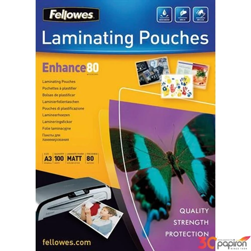 LamináLó fólia 80mik Fellowes A3 matt lamináló fólia, 80mik 100db/csom