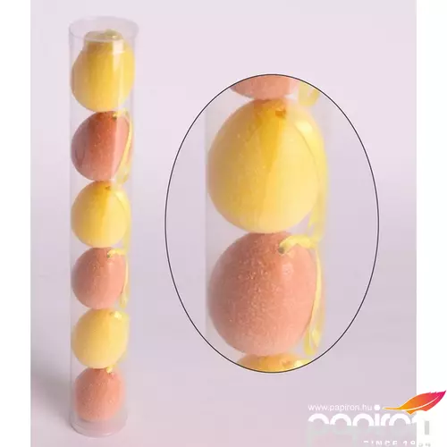 Húsvéti dekor tojás műanyag, 6db/doboz narancssárga cukrozott