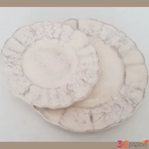 Tányér lapos kerámia 28,5x1,8cm virágos bordó lapostányér kézzel festett
