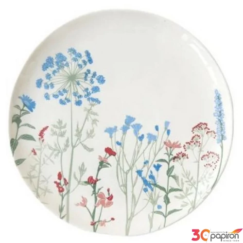 Tányér lapos porcelán 26cm, Herbarium lapostányér kézzel festett
