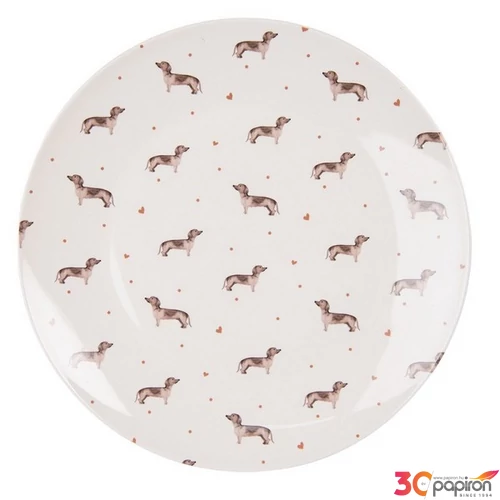 Tányér lapos porcelán 26cm, Fleuri terracotta lapostányér kézzel festett
