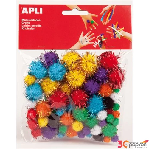 Dekor pompon Apli Creative csillogó, vegyes színek 78db/csomag LCA13062