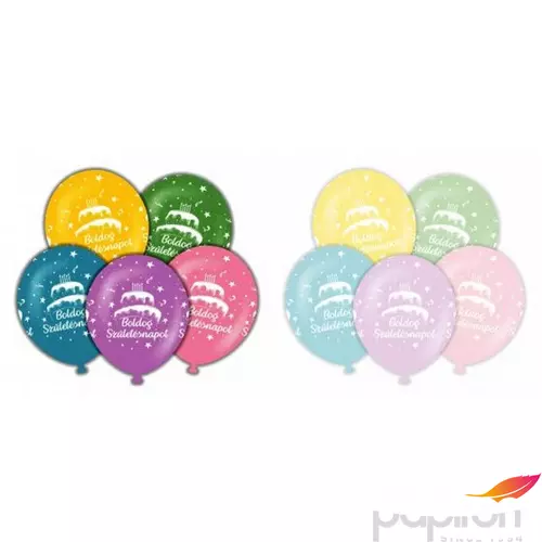 Lufi 30cm gömb Boldog Születésnapot feliratos vegyes pasztell színekben (10db/csomag)