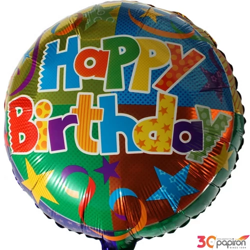Paty lufi fólia 45cm gömb, Happy Birthday, csillagos