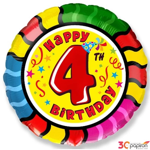 Paty lufi fólia 18'' gömb Szülinapi Happy 4th Birthday Fólia Léggömb+hélium