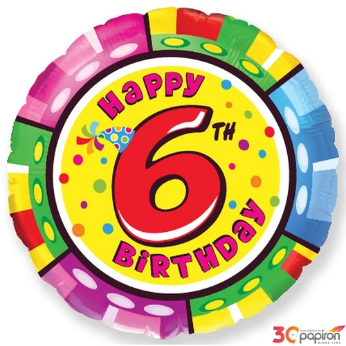 Partylufi fólia 18'' gömb Szülinapi Happy 6th Birthday Fólia Léggömb+hélium