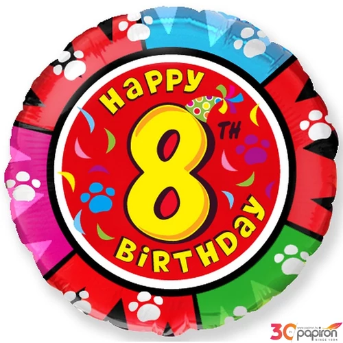 Paty lufi fólia 18'' gömb Szülinapi Happy 8th Birthday Fólia Léggömb+hélium