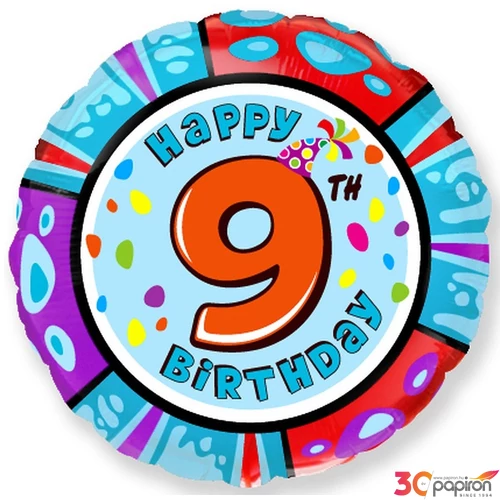 Paty lufi fólia 18'' gömb Szülinapi Happy 9th Birthday Fólia Léggömb+hélium